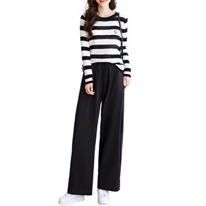 条纹针织休闲裤套装女2022年秋季新款时尚舒适长袖两件套潮图片