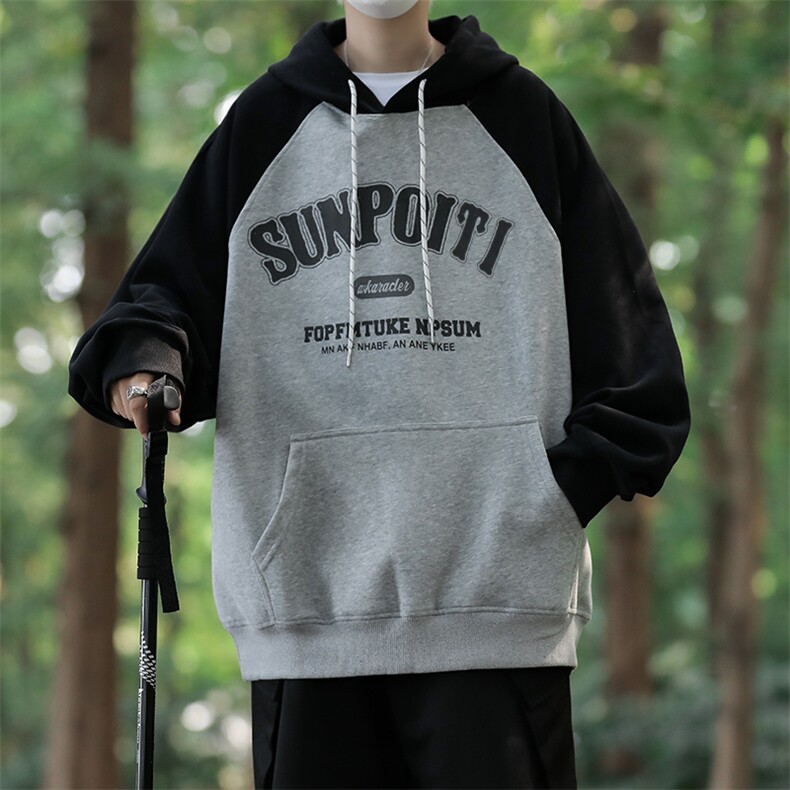 高品质秋款男连帽卫衣字母印花拼色休闲夹克宽松外套WY21 P45图片