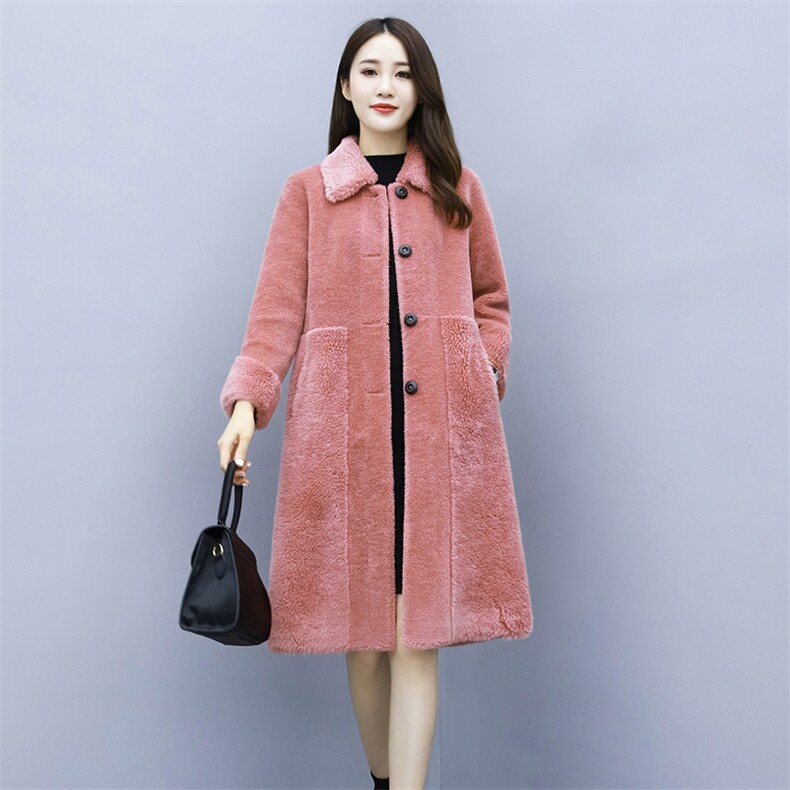 2022秋冬韩版中长颗粒绒时尚气质100%毛外套女皮毛一体,女装毛呢外套,媚琳依坊