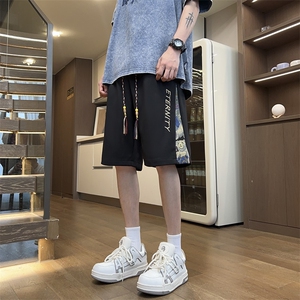 港风刺绣休闲裤高街五分裤宽松直通短裤DK127 P32图片