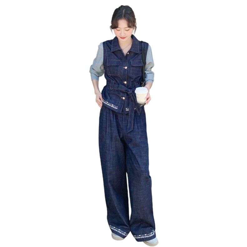 新品621-P195-K318牛仔套装上衣假2件套,女装套装/套裙,2C275