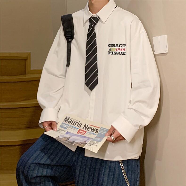 港风新款秋季时尚百搭宽松字母印花潮流衬衫外套S58P35控55，男装衬衫，电商A247