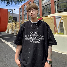 可48小时发货支持抖音得物来样二开美式满天星亮片短袖T恤MTX702，男装T恤，电商A486