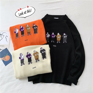 19S秋冬新品 圣诞老人刺绣情侣套头宽松针织衫毛衣男1029/图片