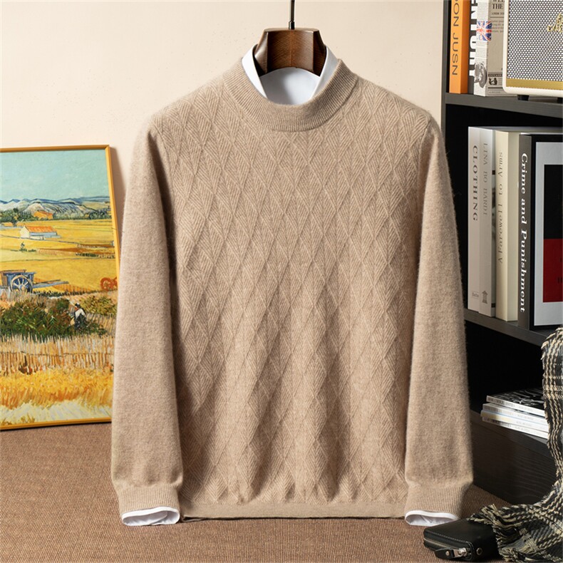 2025年秋季新款十二针半高领针织男士羊绒衫时尚休闲通勤百搭，男装羊绒套衫，星纬羊绒