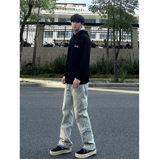 B221美式ins高街暗黑小众毛边修身小脚牛仔裤LK23020-P60控78，男装牛仔裤，电商B221