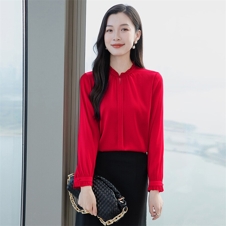 轻奢真丝衬衫女长袖2026年春夏季新款气质花边丝绸真丝上衣衬衣图片