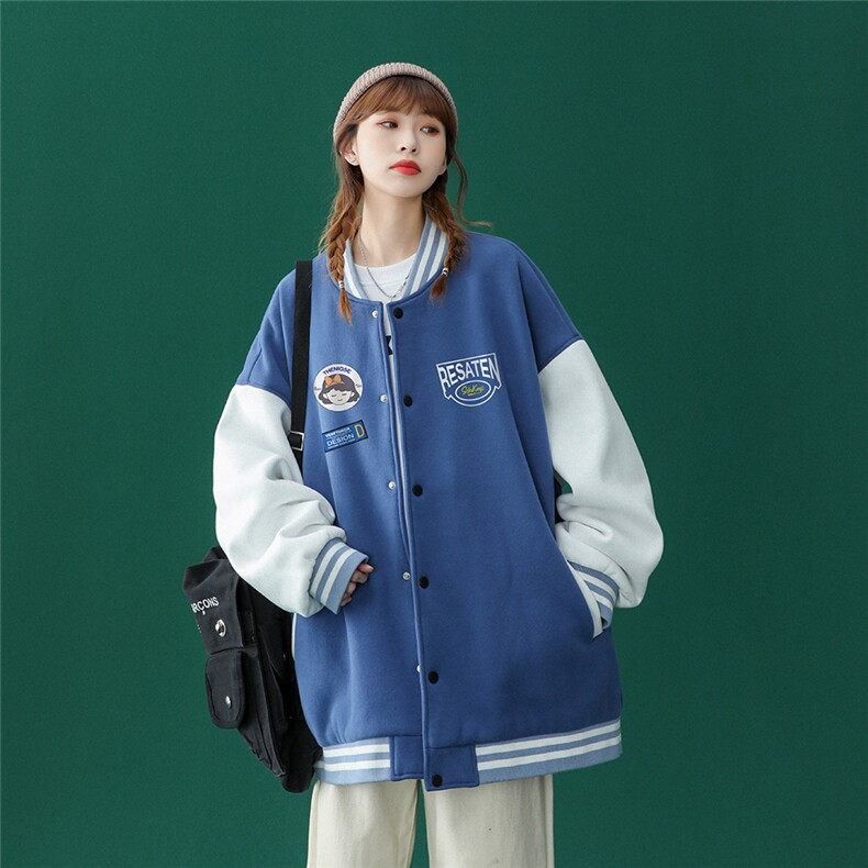 中性风2023秋季新品港风潮ins宽松大码情侣棒球服G86p65控78,男装夹克,A247A