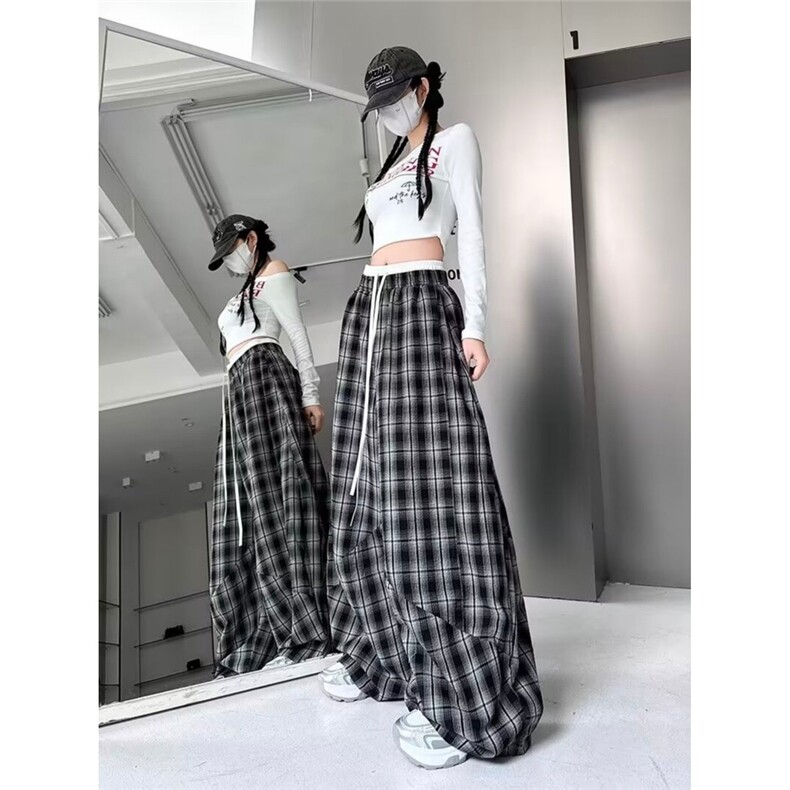 BLACKLISTS美式慵懒双腰头拼接格子裤男女爵士舞阔腿裤K6568-P48,男装休闲裤,星座412-3