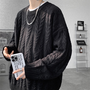 8XL-M麻花毛衣男宽松大码慵懒风情侣圆领针织衫线衣外套MY1512P65图片