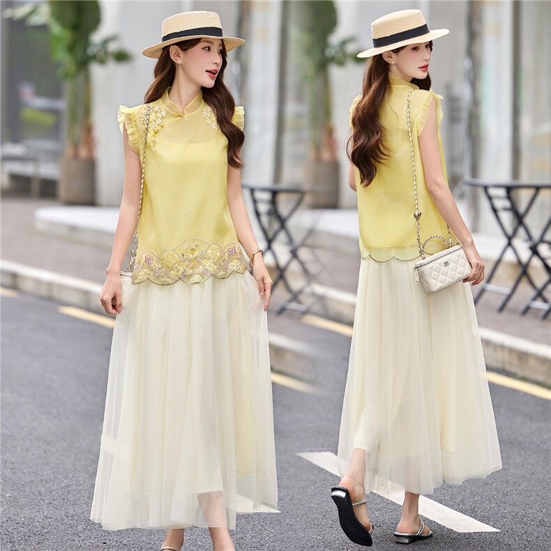 2026年夏季新中式刺绣款配腰带气质淑女BAO款两件套装，女装套装/套裙，依如秀(原杭风阁)