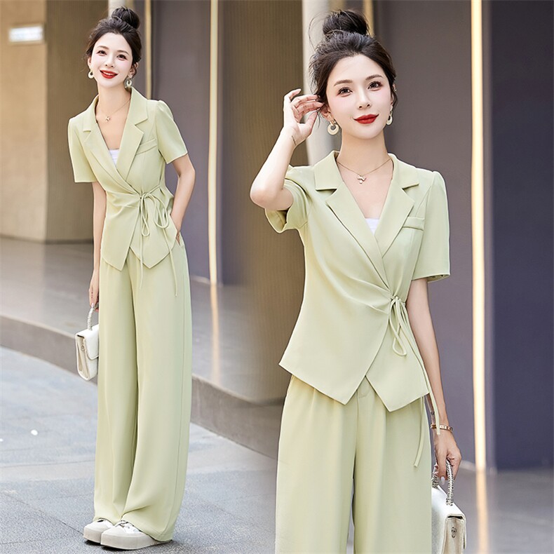 短袖西装阔腿裤两件套女2024夏新款洋气减龄气质干练职业西服套装,女装套装/套裙,曼慕纤衣
