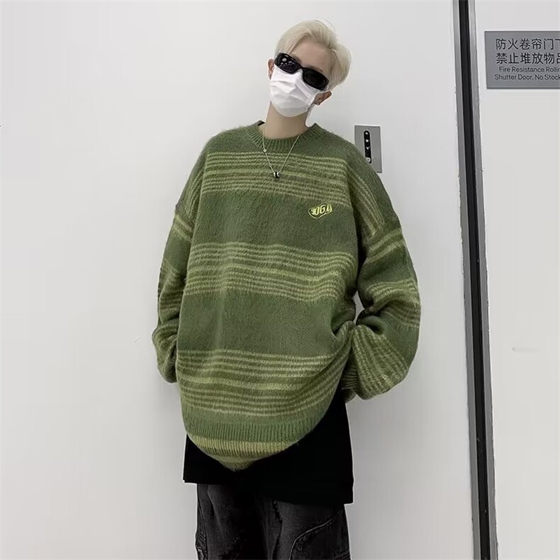 美式复古撞色条纹毛衣秋冬新款街头潮牌男M5571-P55图片