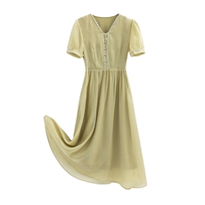 夏季天丝连衣裙女小个子时尚高级感高端精致超好看显瘦遮肚裙子夏，女装连衣裙，贝蕾酷儿