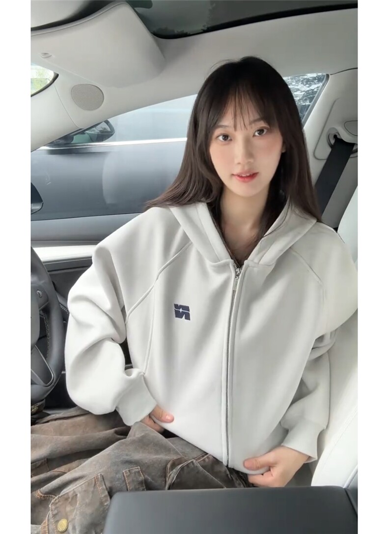 网图短款撞色刺绣双拉链开衫卫衣男女潮牌情侣连帽休闲外套P60,女装短外套,电商C306-1