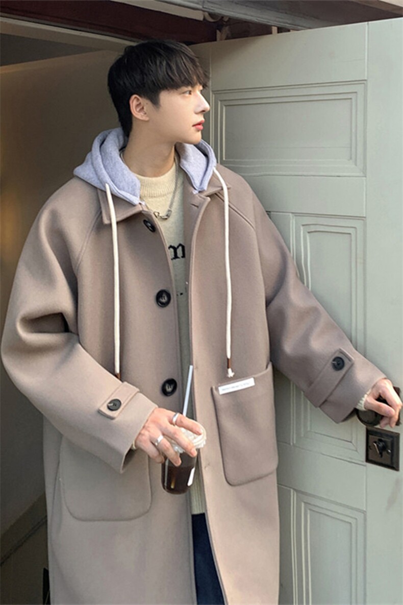 港风连帽毛呢大衣男女韩版潮流中长款风衣外套812-F607-P128,男装风衣,星座812