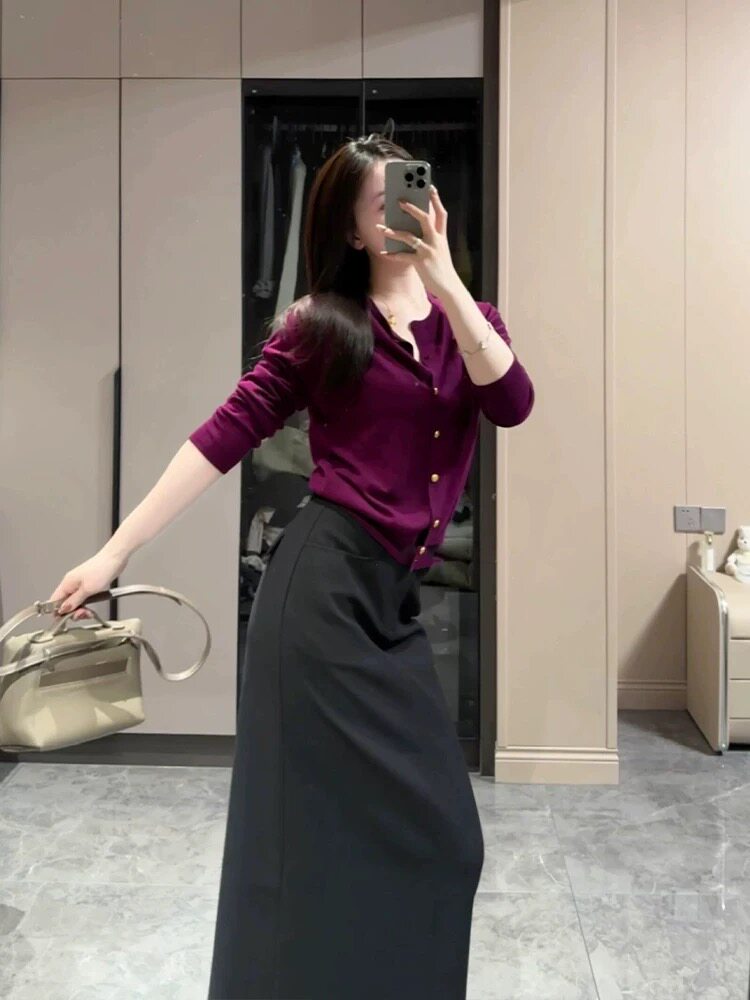 2025年秋季新款百搭女士金属扣针织开衫,针织衫/毛衣,雪真羊绒高端店