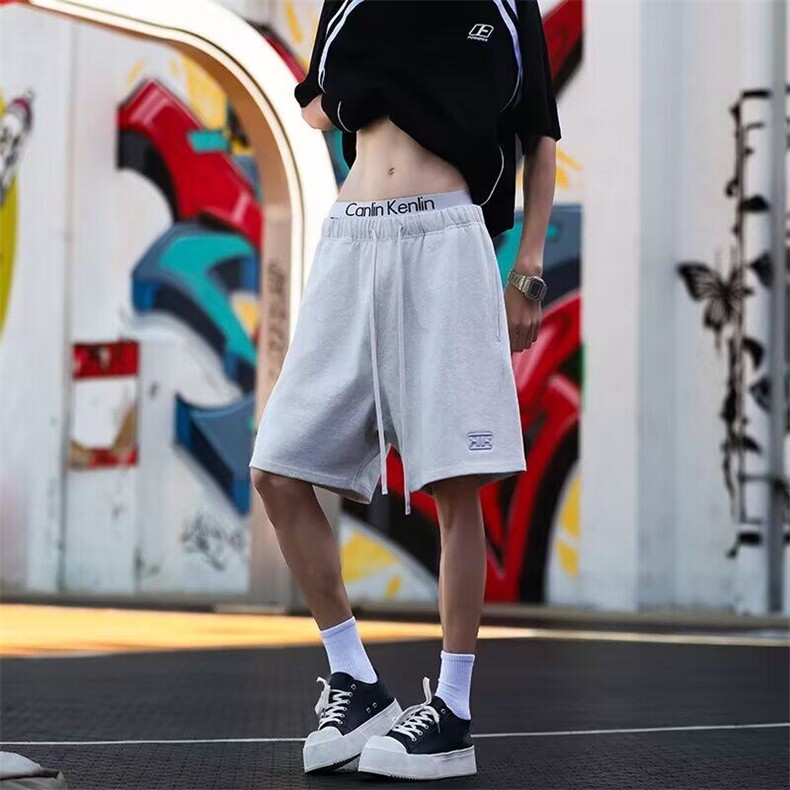 日系复古运动短裤男夏季新款青少年宽松休闲百搭直筒阔腿五分裤,男装休闲裤,星座506