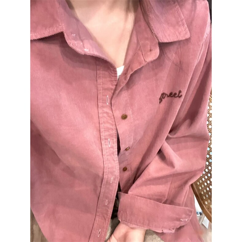 TC1518-P55灯芯绒秋冬新款衬衫衬衫控粉色慵懒松弛感穿搭松弛感，女装衬衫，星座617A-2