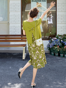 时尚印花连衣裙套装女2026夏季短袖罩衫吊带裙气质漂亮减龄两件套图片