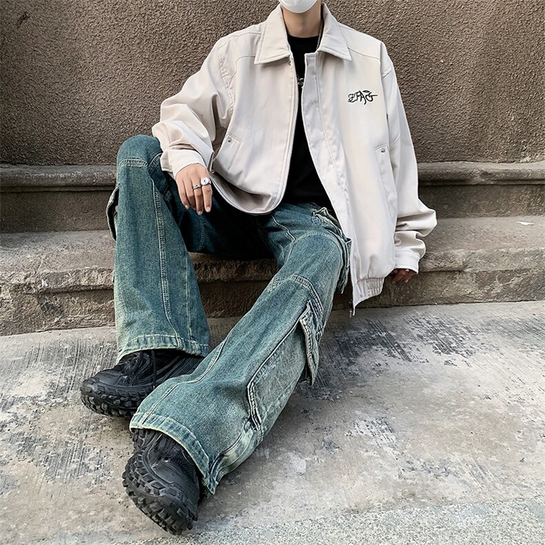 美式复古炸街机车外套男春秋款高级感宽松休闲工装夹克情侣上衣潮,男装夹克,星座410-7