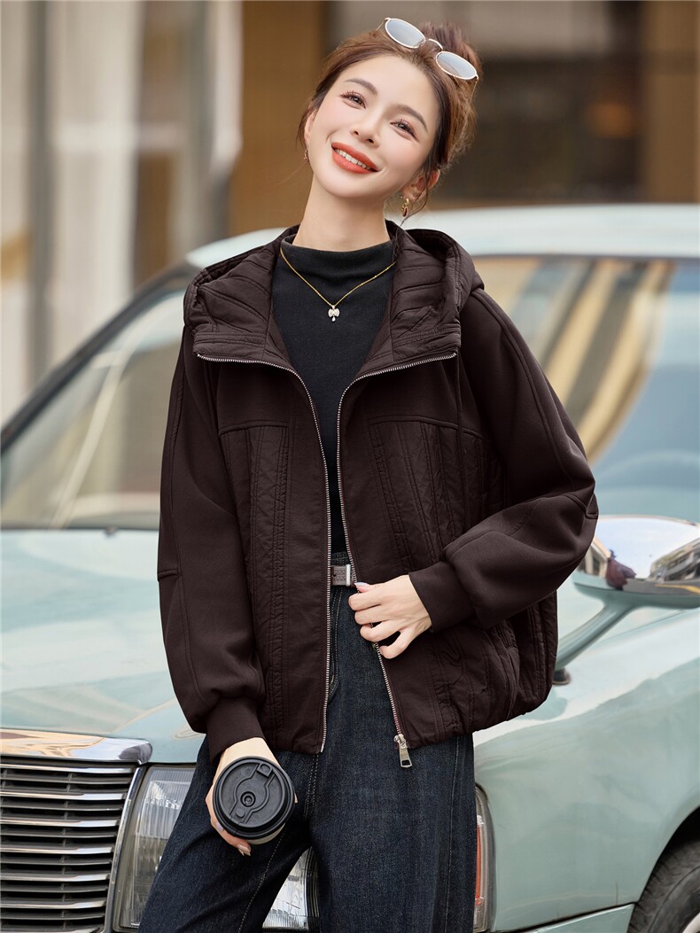 时尚休闲连帽夹棉外套女2025秋冬新款小个子宽松百搭轻薄保暖棉服,女装棉衣/棉服,余墨