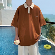 直播品质宽松大码华夫格刺绣Polo短袖港风高品质XP77075-P40，男装Polo衫，电商A042