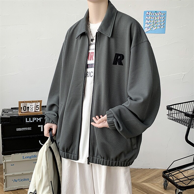 2023秋装新品潮纯色青少年开衫夹克简约刺绣运动外套男女483-P30,男装夹克,电商A441-1