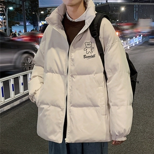 港风秋冬新款保暖立领宽松棉服外套男MY2056P95控128,酒红色冲锋衣搭配图片