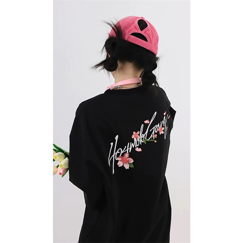 网图有货夏季美式手写花卉刺绣短袖T恤男女情侣宽松上衣A480-P35,男装T恤,星座1505