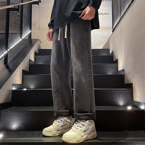 美式高街牛仔裤港风男女高级垂感直筒阔腿休闲裤B381-1/772P48图片