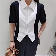 【现货】夏季新款拉链撞色T恤，女装T恤，简搭