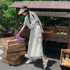 盐系轻熟风工装套装裙女夏季2024年新款休闲减龄高腰半身裙两件套，女装套装/套裙，浙宝203