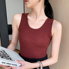 精纺细羊毛U领针织吊带背心女修身显瘦简约通勤无袖打底衫薄内搭，女装背心吊带，暖思纯羊绒