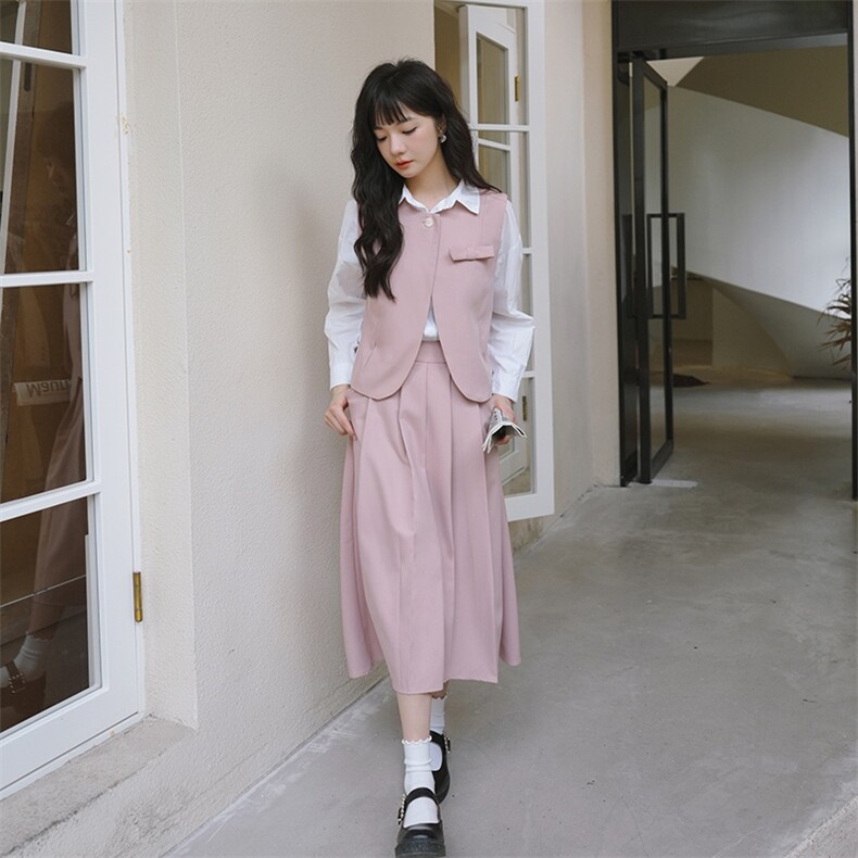 美拉德穿搭咖色衬衫连衣裙女春秋2025年新款轻熟风长裙假两件套装,女装套装/套裙,2C037