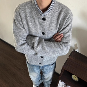 Cleanfit复古百搭松弛感圆领开衫毛衣慵懒风软糯亨利领毛衣外套冬图片
