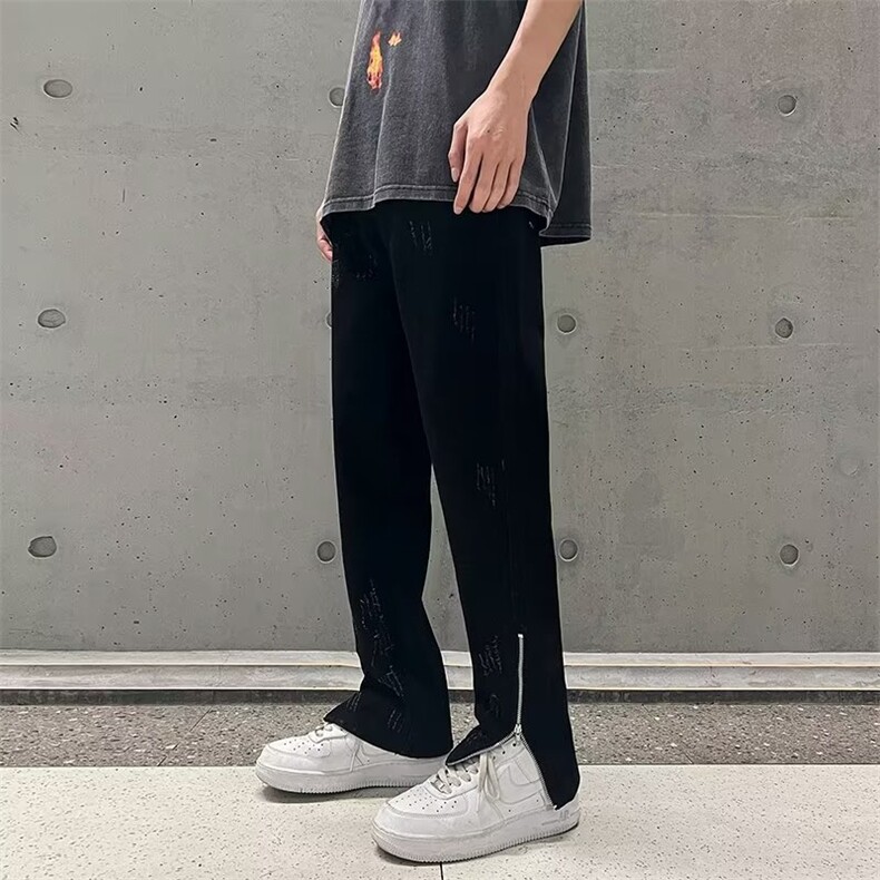 美式vibe裤子高街水洗牛仔裤男设计感小众拉链裤N750P48,男装牛仔裤,星座1116-2