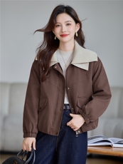 现货!2025年冬季时尚双层大翻领加厚加绒宽松棉外套，女装棉衣/棉服，依恋蒂丝