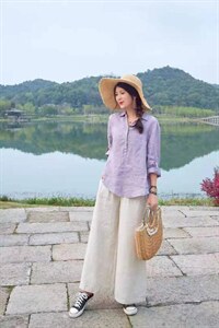 ，纯苎连衣裙小衫裤子裙子衬衣
时尚风
风淑女风休闲图片