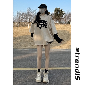 2023 夏季新款 港风女模大码麂皮绒连帽短袖T恤M-5X HT23153-P50图片