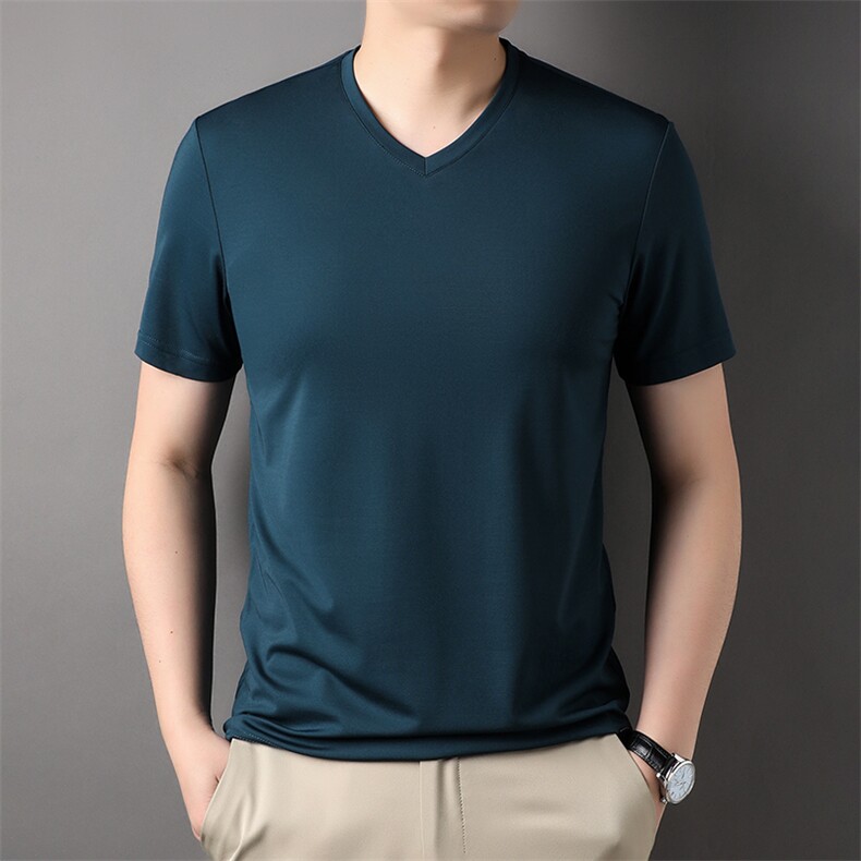 AL53311钱塘2020-3新款男士V领纯色上衣简约休闲短袖T恤P45,男装T恤,钱塘207-3