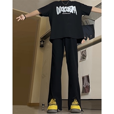 现货24春夏黄泥开叉毛边宽松牛仔裤设计感微喇休闲裤男K5803-P55，男装牛仔裤，星座205