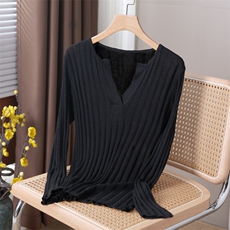 2021春秋季薄款打底毛衣女坑条半开领新款洋气套头外穿羊毛针织衫，女装针织衫/毛衣，唯若美羊绒