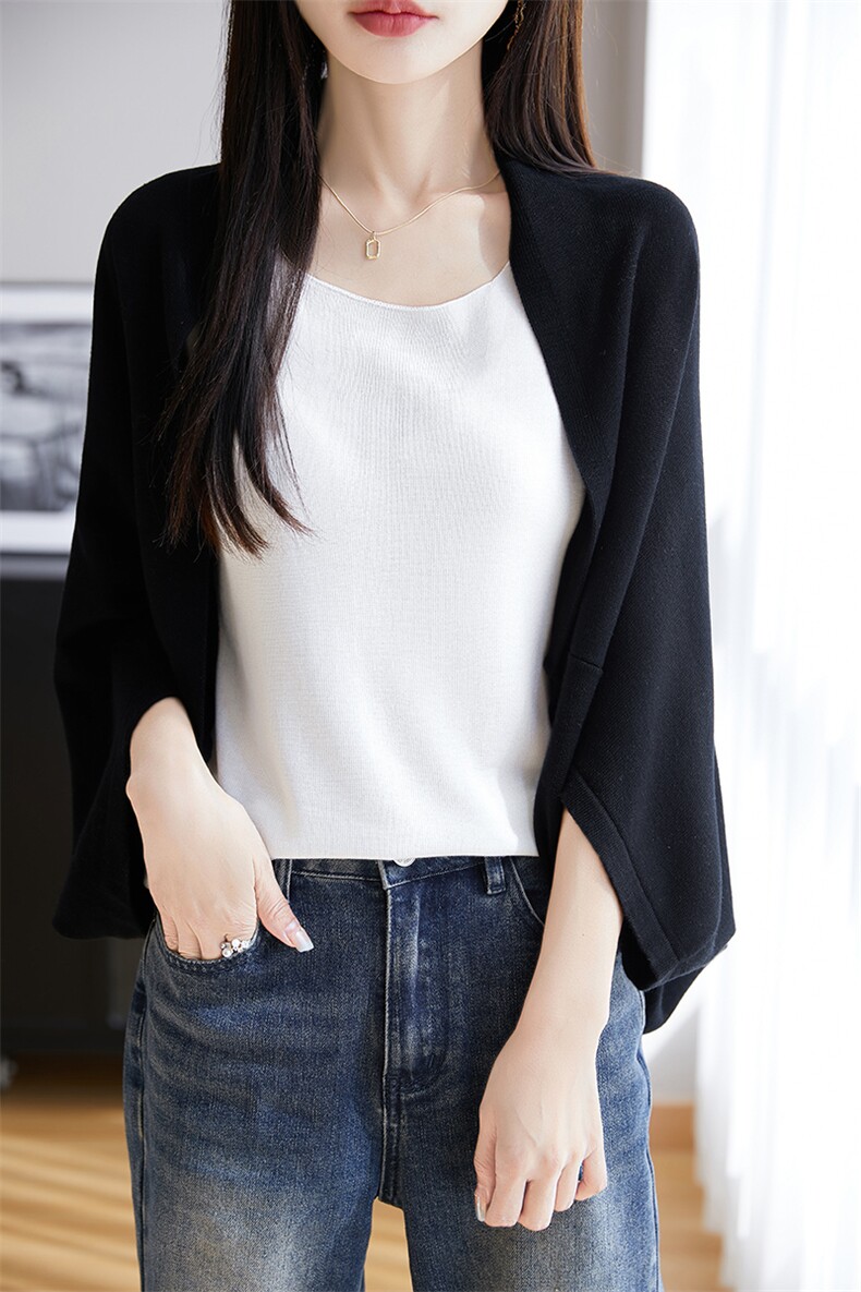 莱赛尔针织披肩防晒衣外套女2025新款慵懒宽松外搭上衣冰丝空调衫,饰品披肩,朝思羊绒