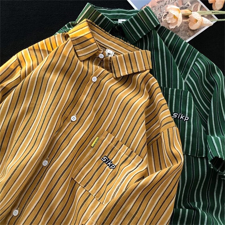 条纹港风衬衫男夏季短袖外套设计感小众衬衣ins休闲上衣CS527-P35,男装衬衫,星座1008