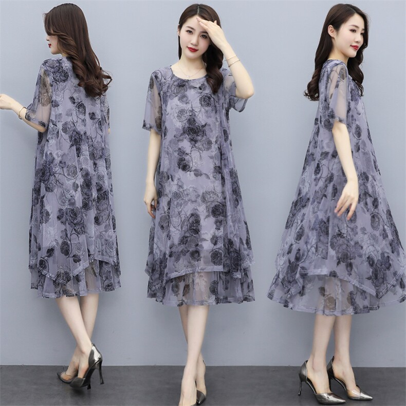 大花圆领高腰套头A字裙短袖中长款连衣裙2021夏季，商品下架区商品下架区，华秀衣