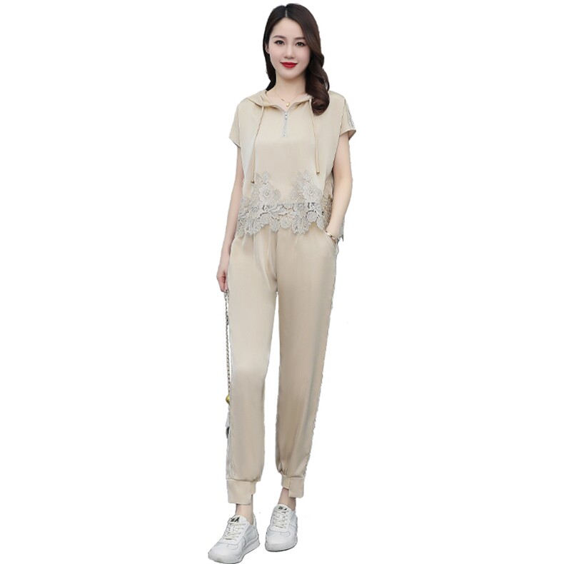 现货！！！2022年夏装新款蕾丝拼接时尚气质两件套套装,女装套装/套裙,奕薇雅