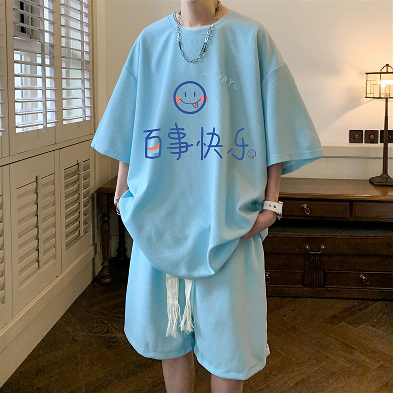 华夫格套装运动短袖t恤套装休闲两件套一套HZ84183-P44,男装T恤,电商A040