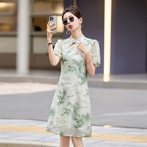 现货2024改良旗袍连衣裙年轻款女夏季新中式高级感禅意碎花裙图片