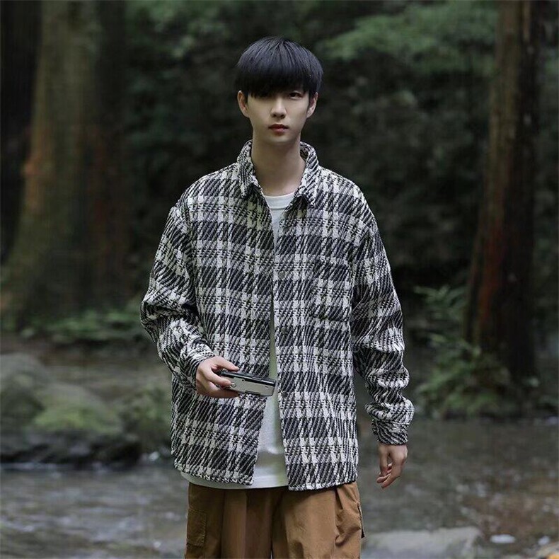 2025新款高级感小香风格子衬衫翻领宽松休闲百搭现货W8530-P48,男装衬衫,星座512-4